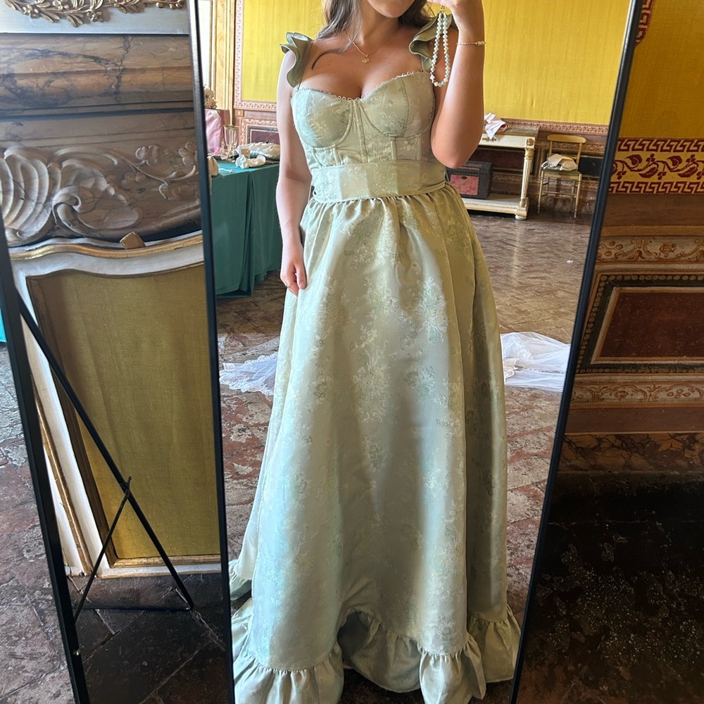 V. Chapman | Veronica Gown in Sage Windsor Brocade ALTERED - read full details - Picture 5 of 5